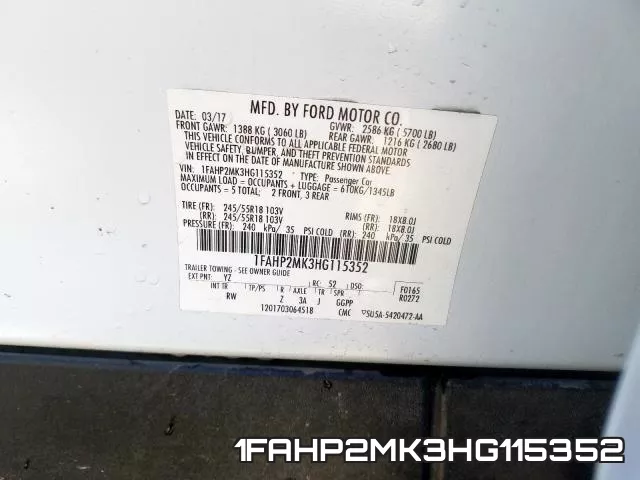 1FAHP2MK3HG115352 фото 2