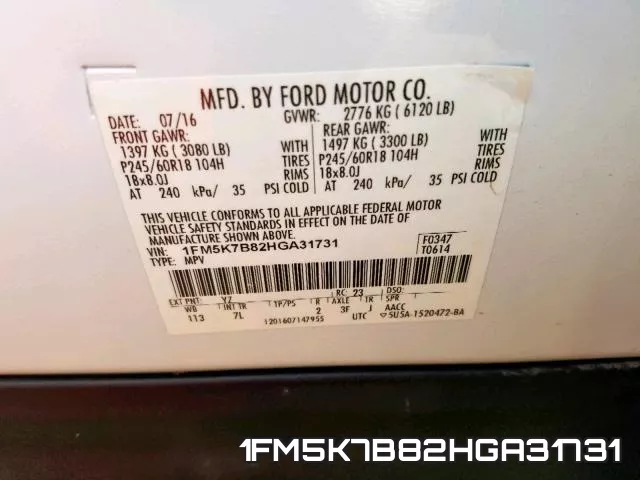 1FM5K7B82HGA31731 фото 2