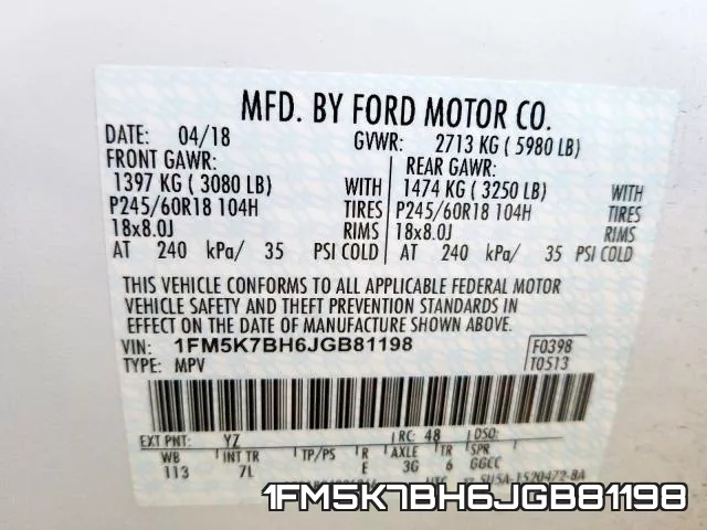 1FM5K7BH6JGB81198 фото 2