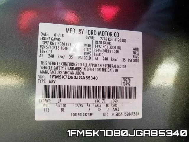 1FM5K7D80JGA85340 фото 2