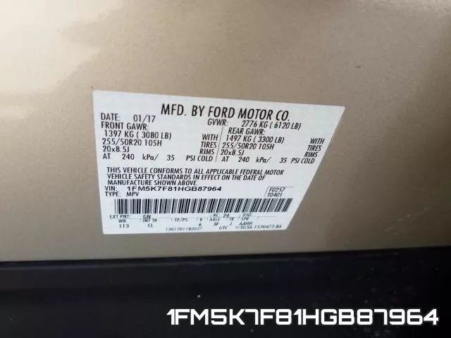 1FM5K7F81HGB87964 фото 2