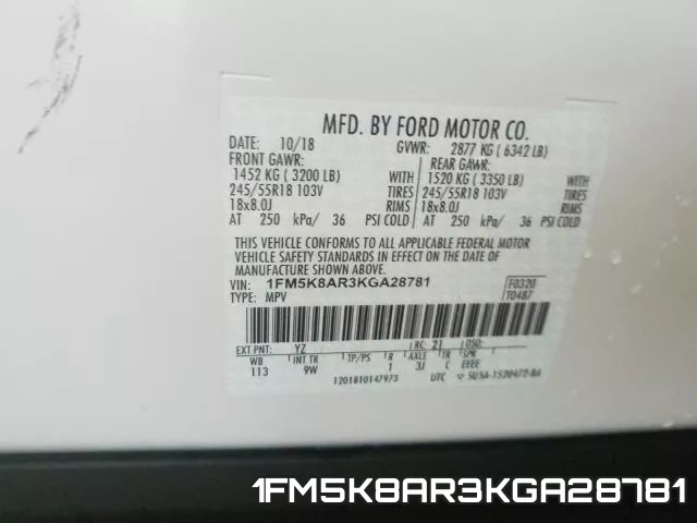 1FM5K8AR3KGA28781 фото 2