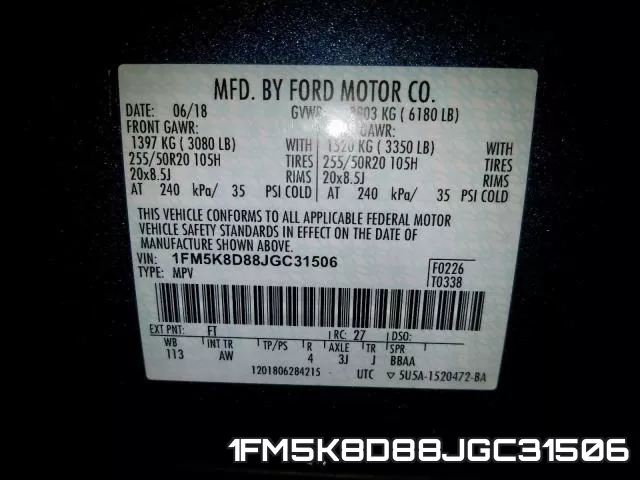 1FM5K8D88JGC31506 фото 2