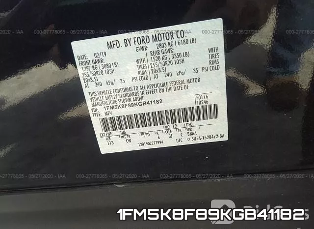 1FM5K8F89KGB41182 фото 10