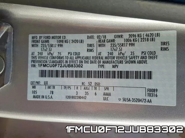 1FMCU0F72JUB83302 фото 2