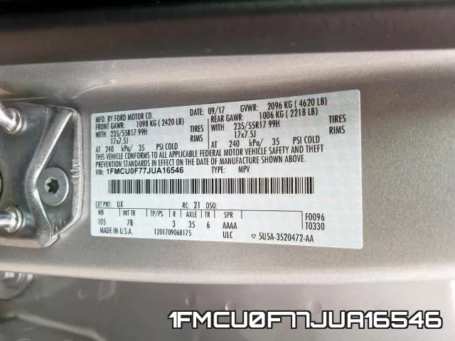 1FMCU0F77JUA16546 фото 2