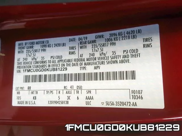 1FMCU0GD0KUB81229 фото 2