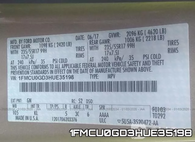 1FMCU0GD3HUE35198 фото 10
