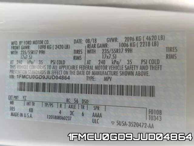 1FMCU0GD9JUD04864 фото 2