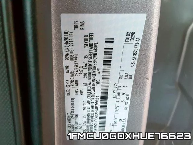 1FMCU0GDXHUE76623 фото 2