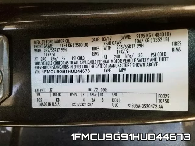 1FMCU9G91HUD44673 фото 2