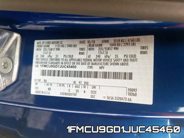 1FMCU9GD1JUC45460 фото 2