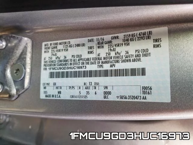 1FMCU9GD3HUC16973 фото 2