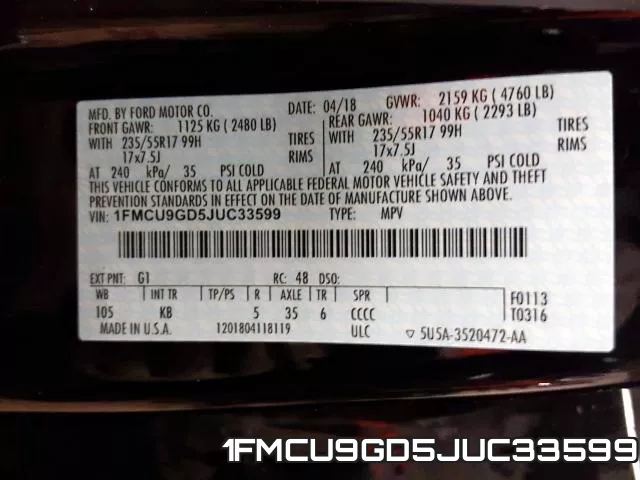 1FMCU9GD5JUC33599 фото 2
