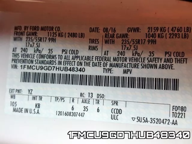 1FMCU9GD7HUB48340 фото 2