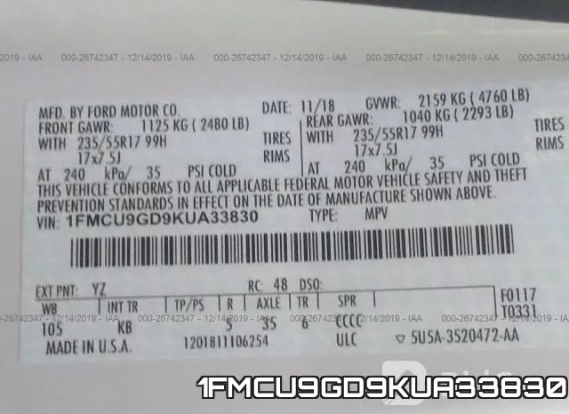 1FMCU9GD9KUA33830 фото 10