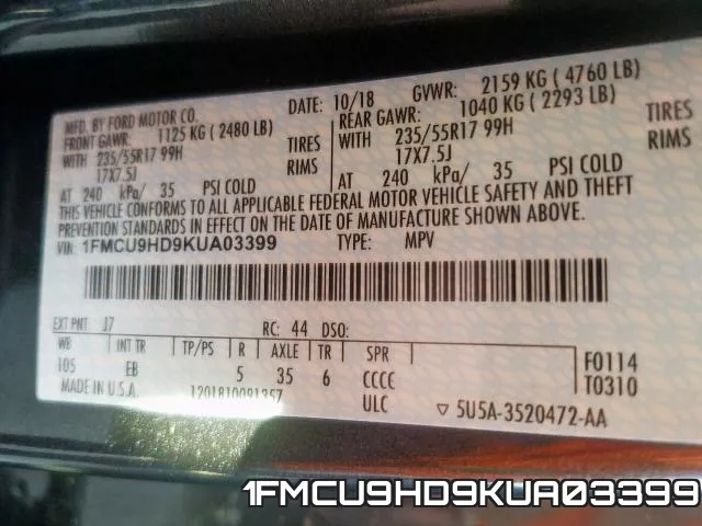 1FMCU9HD9KUA03399 фото 2
