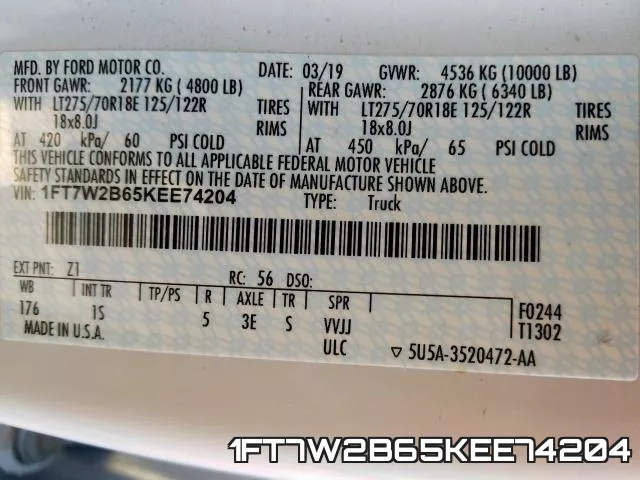 1FT7W2B65KEE74204 фото 2