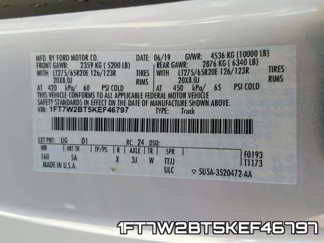 1FT7W2BT5KEF46797 фото 2