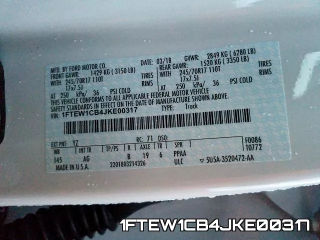1FTEW1CB4JKE00317 фото 2
