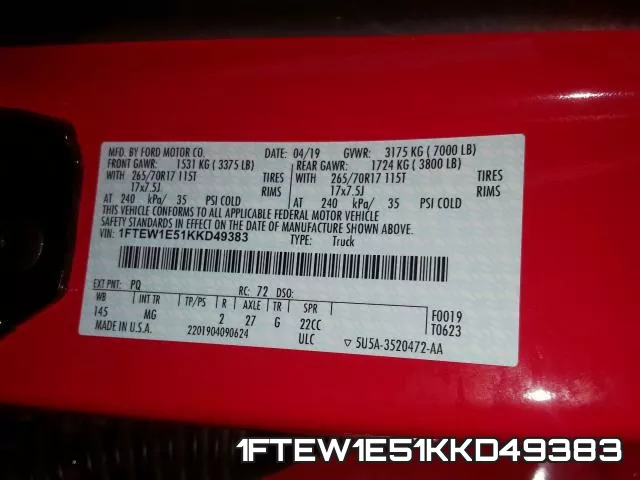 1FTEW1E51KKD49383 фото 2