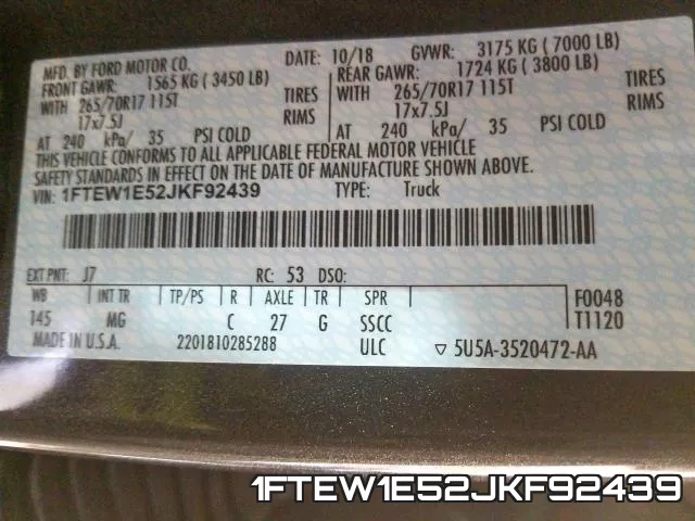 1FTEW1E52JKF92439 фото 2