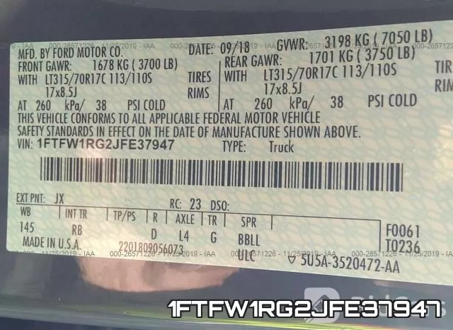 1FTFW1RG2JFE37947 фото 10