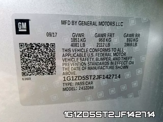 1G1ZD5ST2JF142714 фото 2