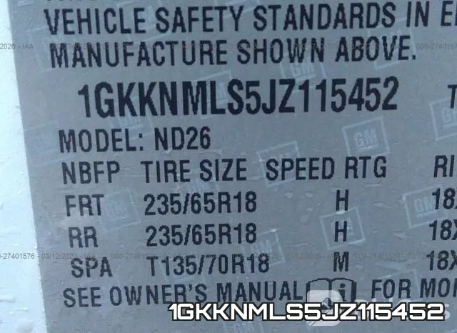 1GKKNMLS5JZ115452 фото 10