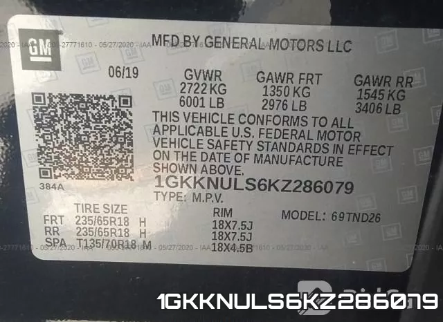 1GKKNULS6KZ286079 фото 10