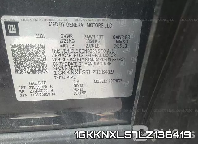 1GKKNXLS7LZ136419 фото 10
