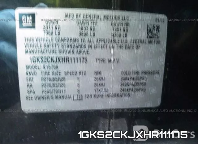 1GKS2CKJXHR111175 фото 10