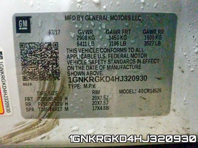 1GNKRGKD4HJ320930 фото 2