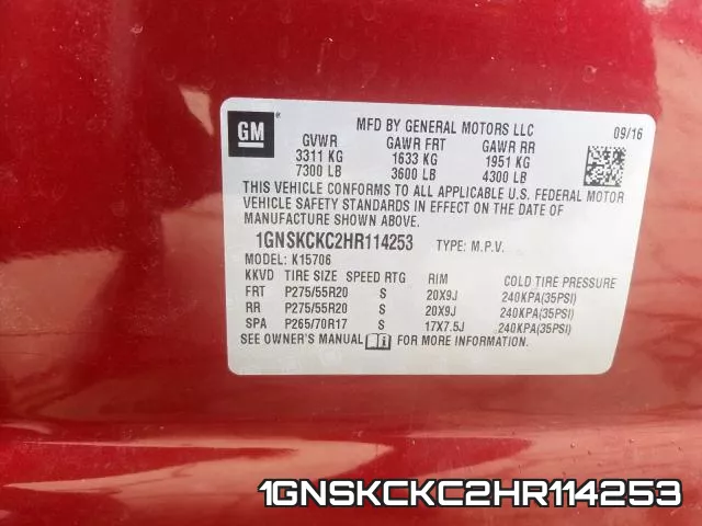 1GNSKCKC2HR114253 фото 2