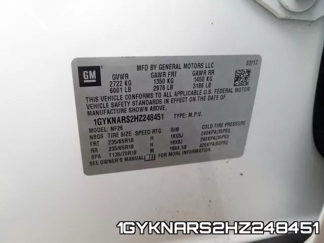 1GYKNARS2HZ248451 фото 2