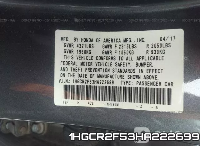 1HGCR2F53HA222699 фото 10