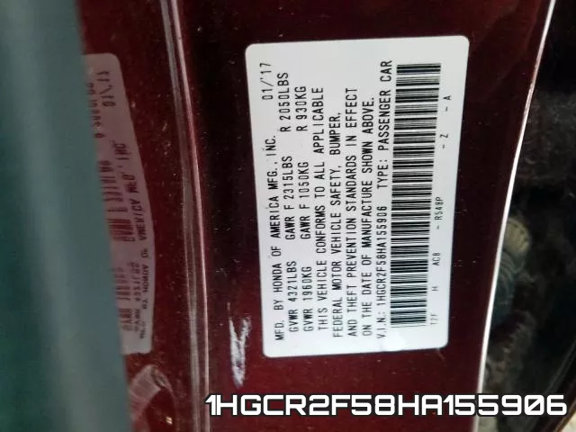 1HGCR2F58HA155906 фото 2