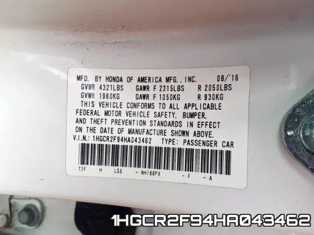 1HGCR2F94HA043462 фото 2