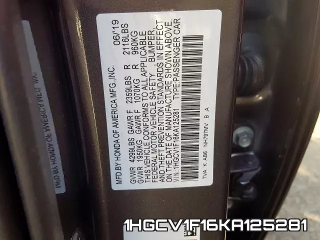1HGCV1F16KA125281 фото 2