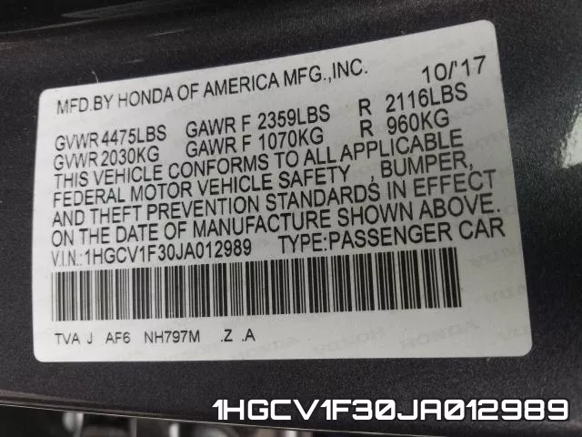 1HGCV1F30JA012989 фото 2