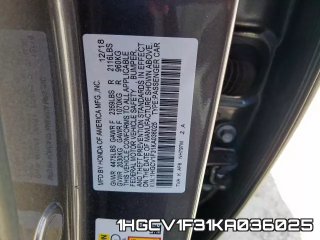 1HGCV1F31KA036025 фото 2