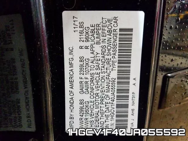 1HGCV1F40JA055592 фото 2