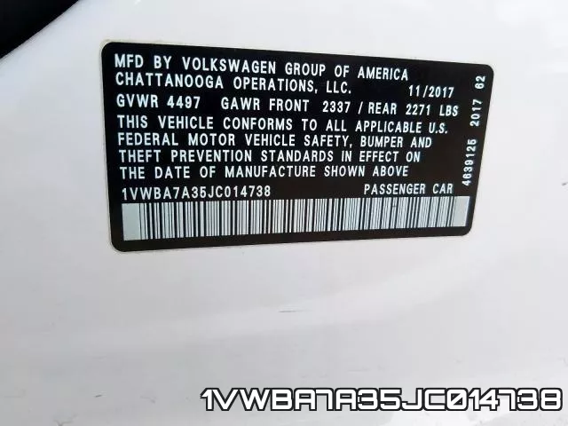 1VWBA7A35JC014738 фото 2