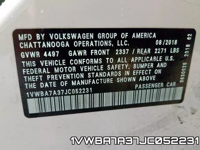 1VWBA7A37JC052231 фото 2