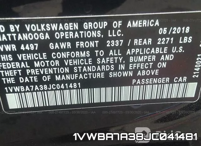 1VWBA7A38JC041481 фото 10