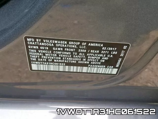 1VWDT7A31HC061522 фото 2