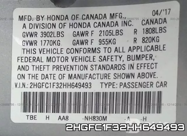 2HGFC1F32HH649493 фото 10
