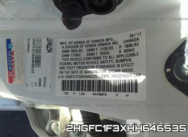 2HGFC1F3XHH646535 фото 10