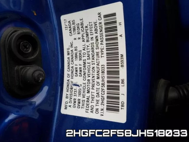 2HGFC2F58JH518033 фото 2