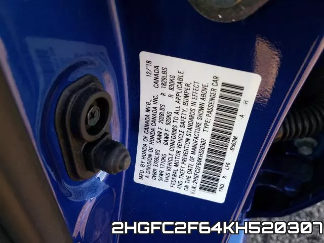 2HGFC2F64KH520307 фото 2